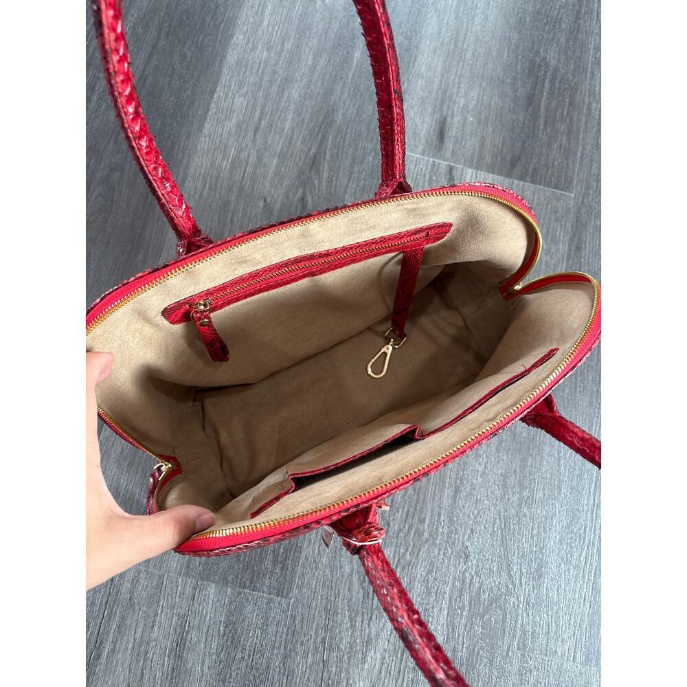 Pelle Moda Red Python Leather Top Handle Bag - Picture 7 of 12